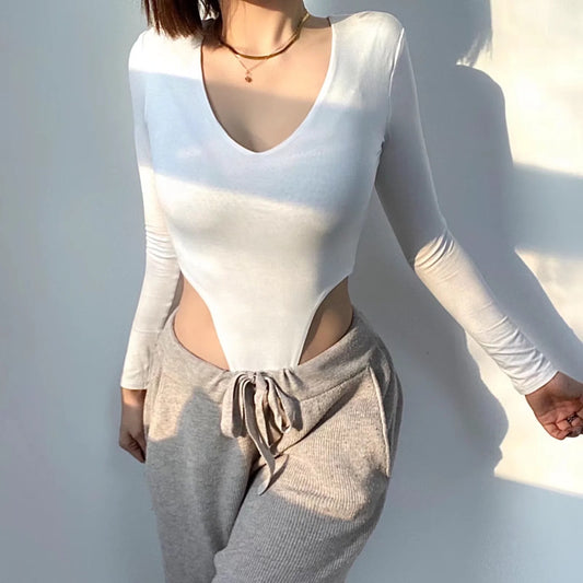 Double-layer Tight Deep V-neck Long Sleeve Jumpsuit Women