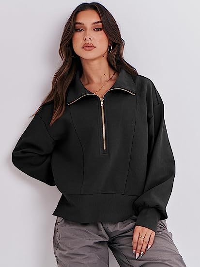 Langärmliger Pullover mit halbem Reißverschluss für Damen