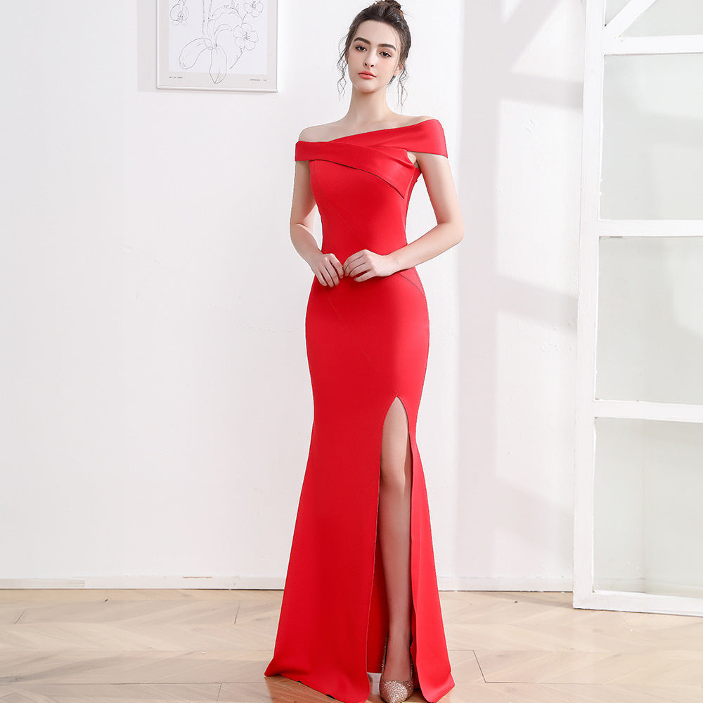 Women's Off-shoulder Fishtail Slim Fit Slimming Long Dress