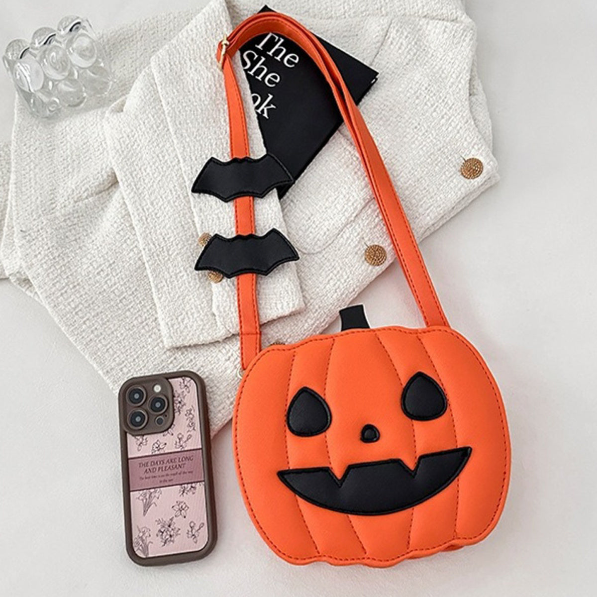 Halloween-Kürbis-Umhängetasche für Damen, originelle Kürbis-Geldbörse, Halloween-Teufel-Schultertasche, lustige Umhängetasche