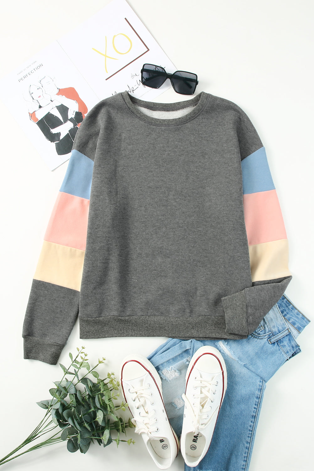 Sweatshirt mit geripptem Saum und Farbblockdesign