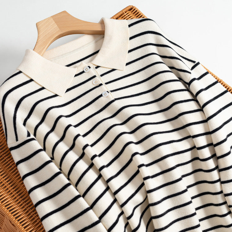 Suéter de punto con camisa con parte inferior a rayas, informal, suelto, Niche para mujer