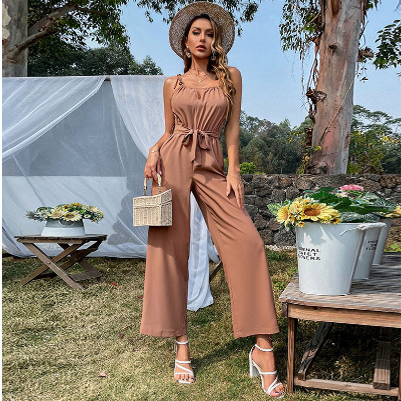 Sommer Neuer Jumpsuit mit hohlem Gürtel und weitem Bein