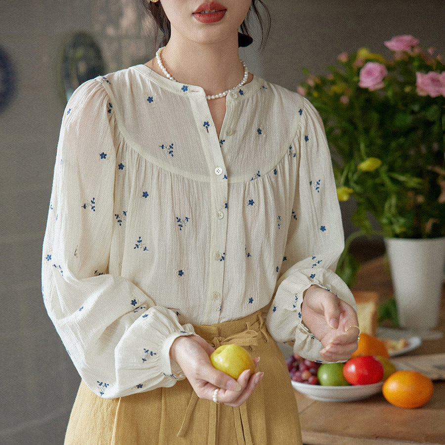 Women's Niche Loose Embroidered Floral Shirt