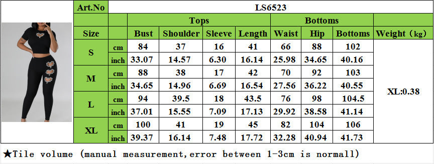 Women's Fashion Rhinestone Short-sleeved Trousers Casual Suit