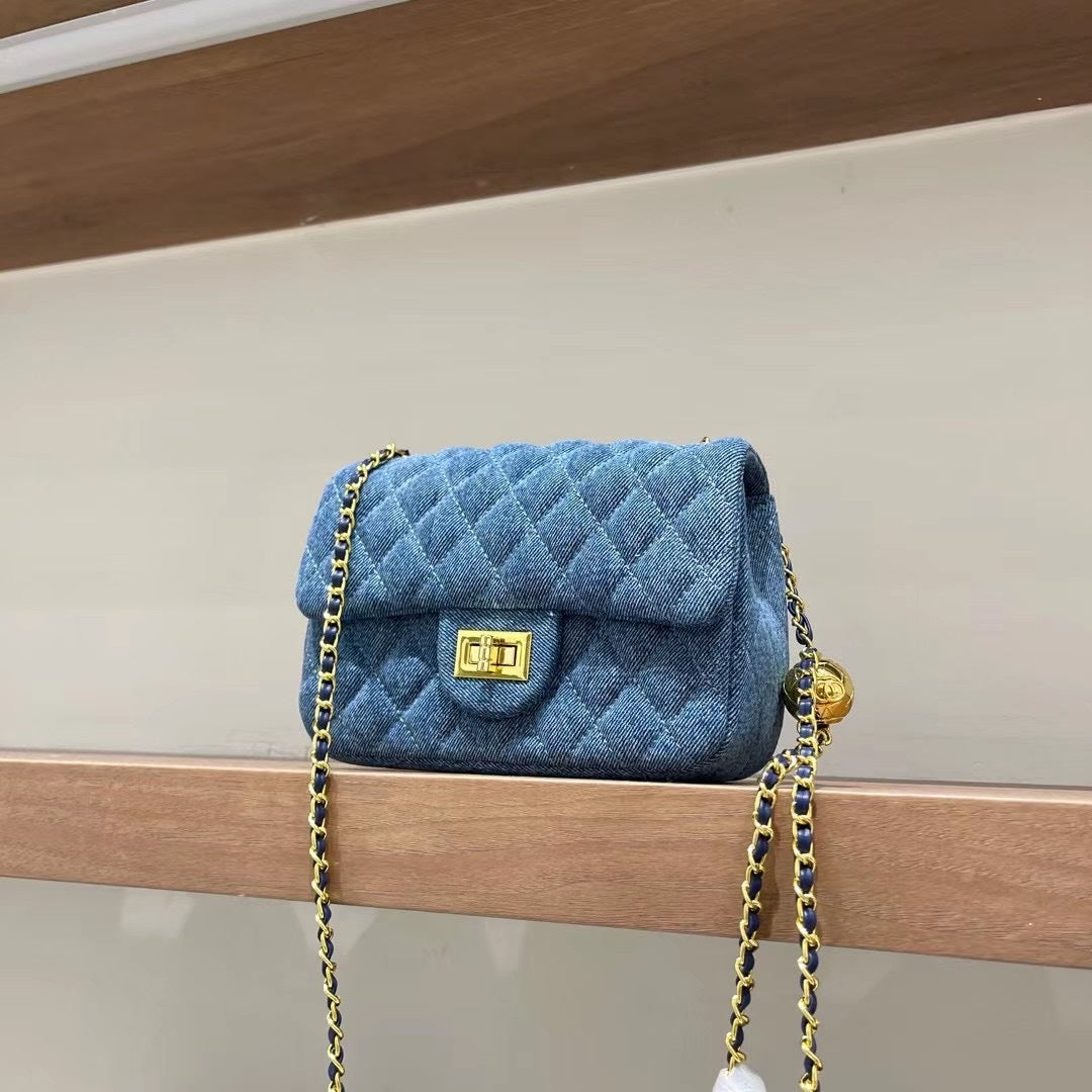 Denim Golden Ball Kette Tasche Frauen Ausländischen Stil Pendler Messenger Achselhöhle