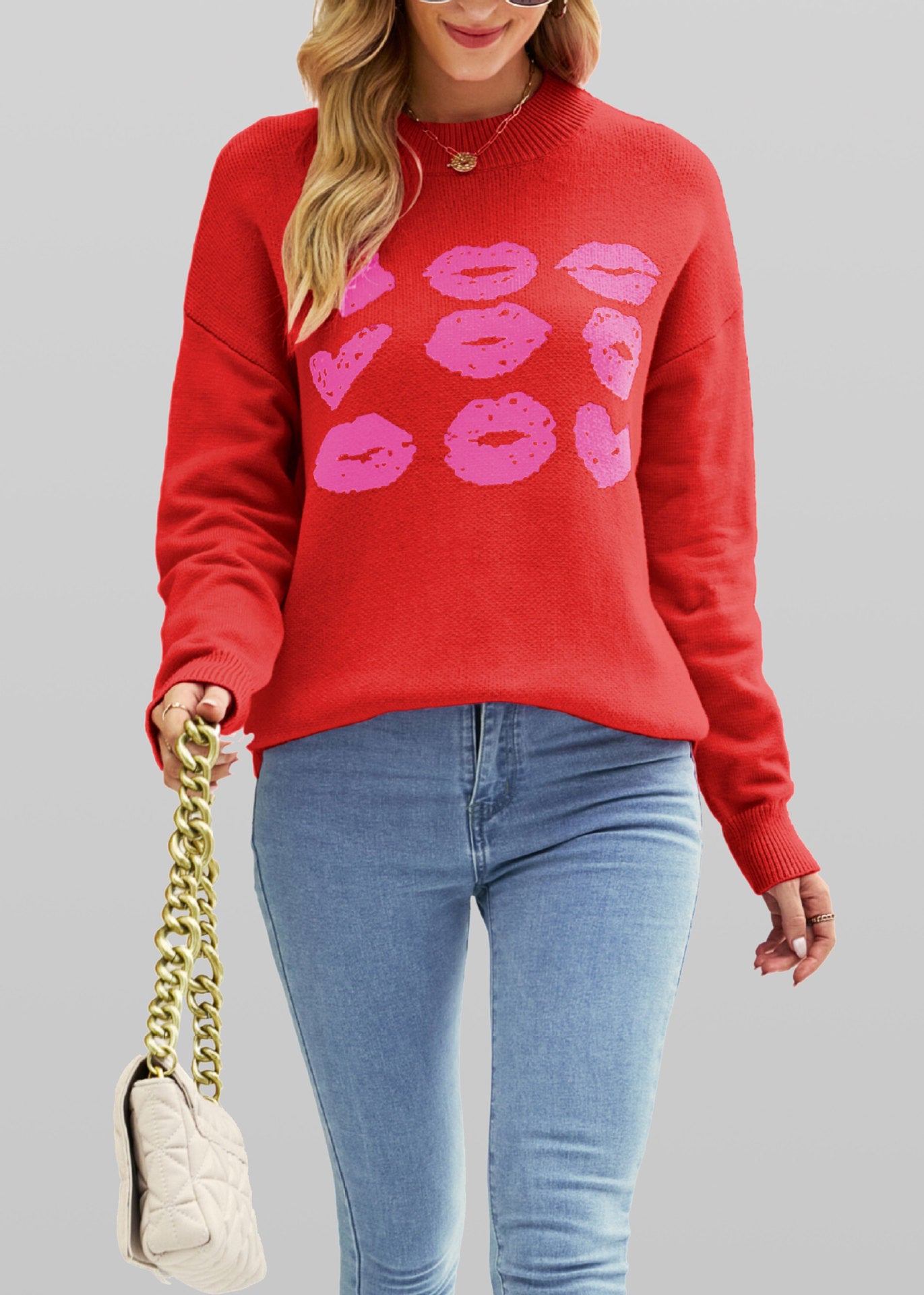 Europäischer und amerikanischer Herbst-Winter-Love-Lips-Pullover