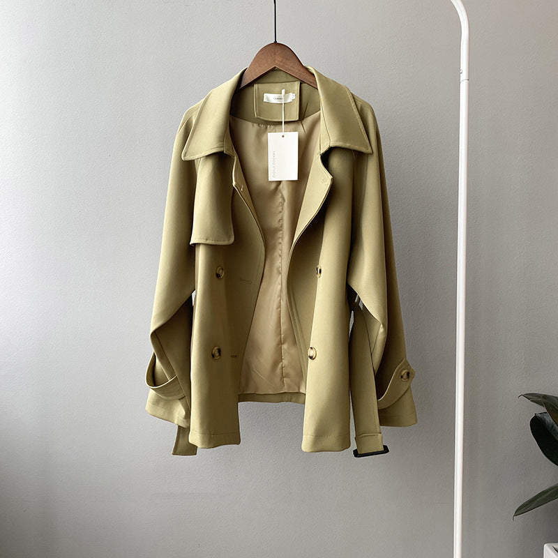 Women's Spring Short Trench Coat Casual Belt Coat