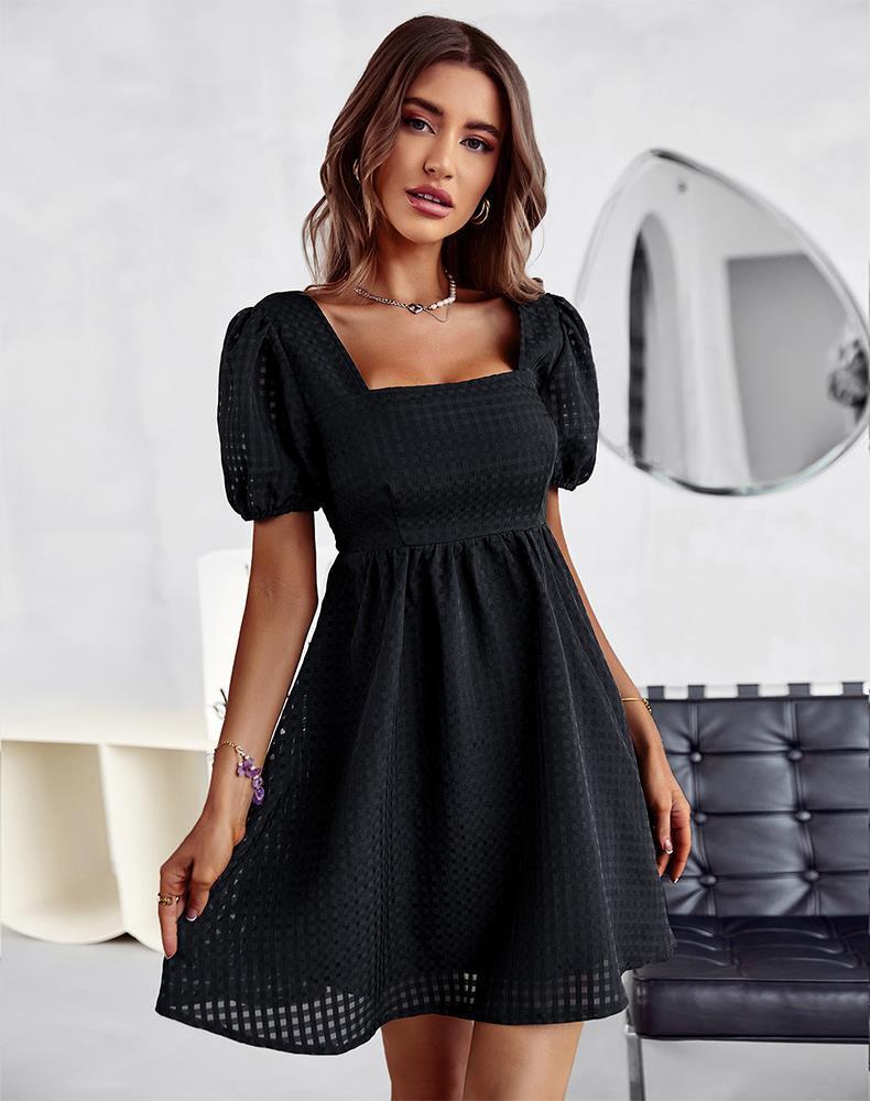 Summer Solid Color Elegant French Square Collar Dress