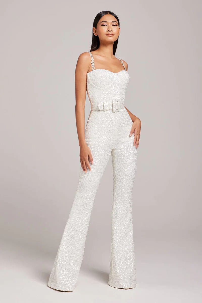 Modischer Damen-Jumpsuit mit Pailletten und Sling-Röhrenoberteil