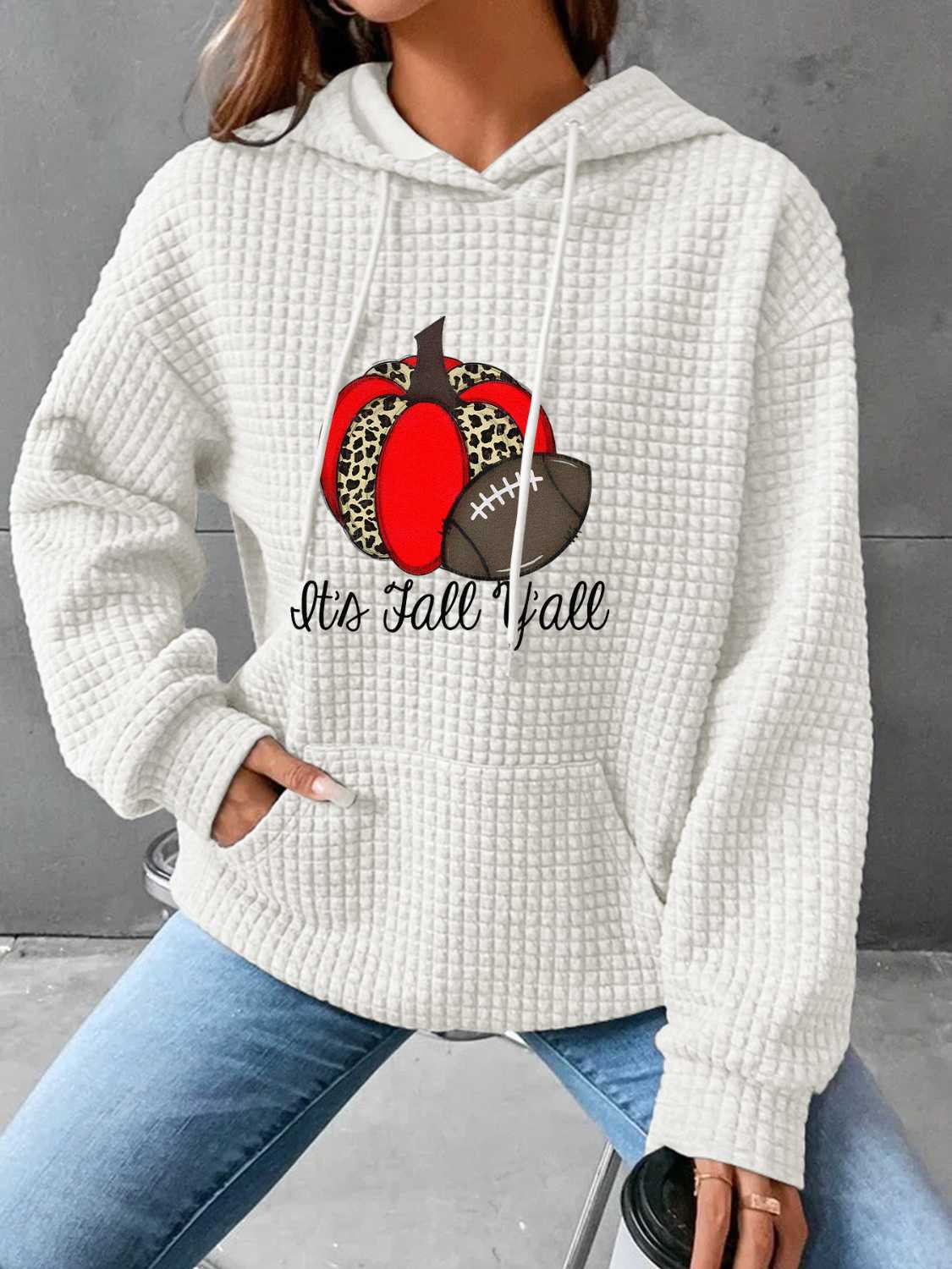 Sudadera con capucha gráfica de otoño con bolsillo delantero