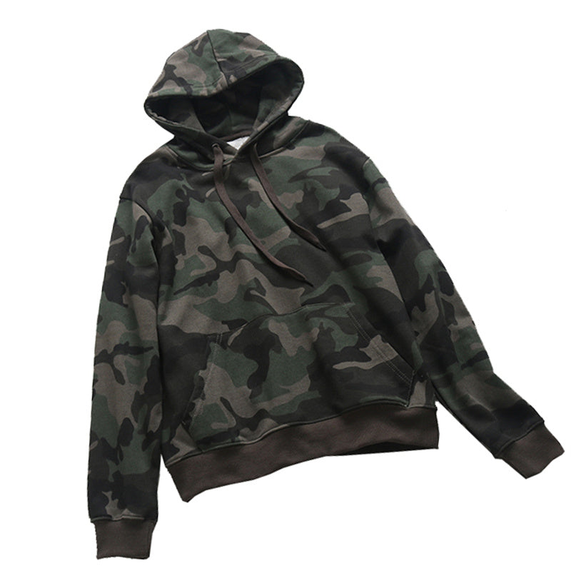 Spring And Autumn Pure Cotton Terry Plus Size Loose Pullover Hooded Long Sleeves Camouflage Sweater Women