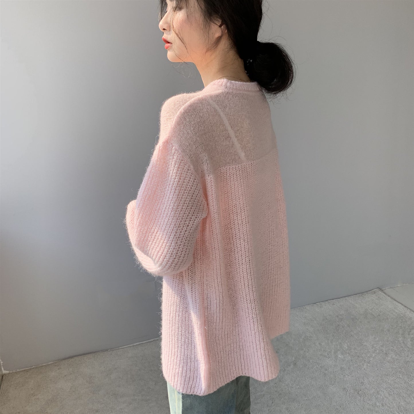 Suéter suelto de manga larga con cuello redondo para mujer