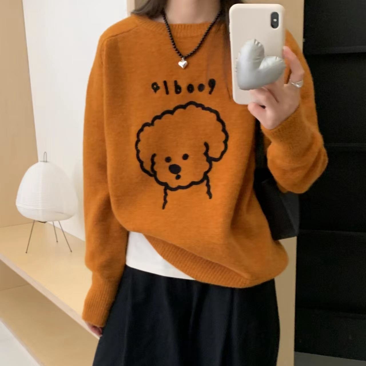 Niedlicher Pullover mit Cartoon-Welpen-Stickerei für Damen