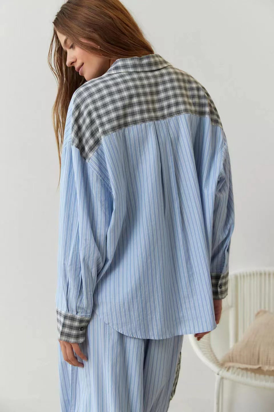 Ropa de otoño para mujer, ropa informal para el hogar, traje de camisa a cuadros