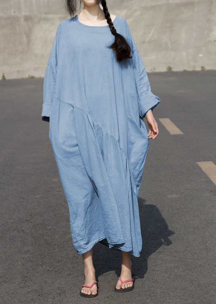 Vestido de abanico plegable con costuras de lino y algodón para mujer