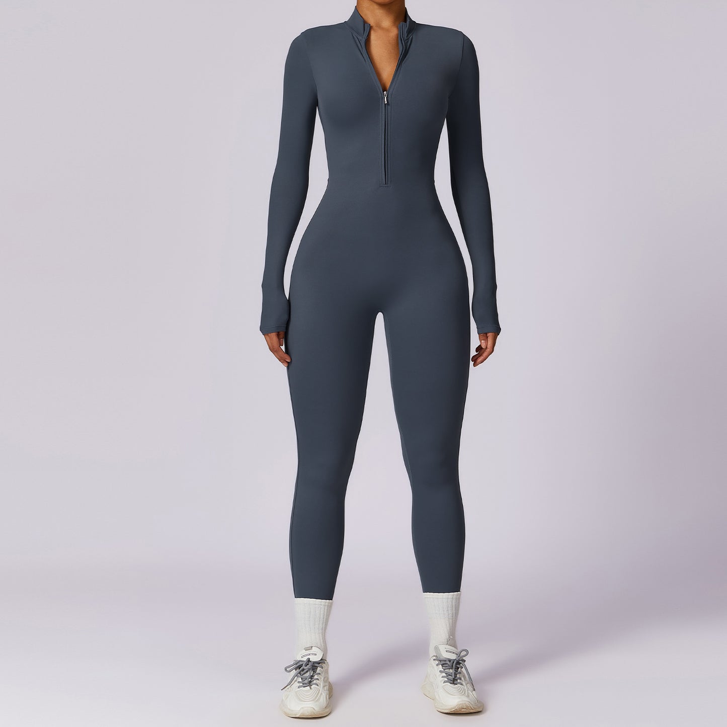 Langärmliger Yoga-Sport-Overall mit Reißverschluss für Damen