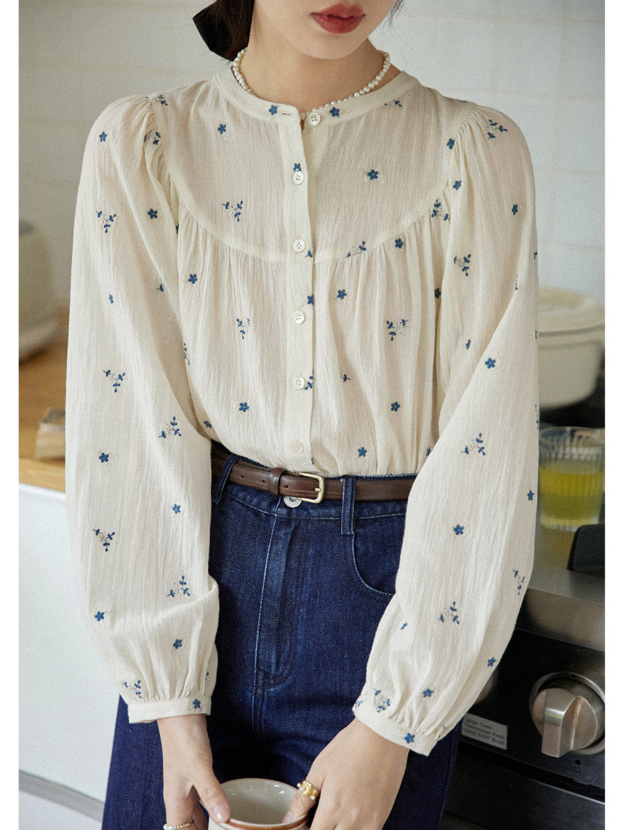 Women's Niche Loose Embroidered Floral Shirt