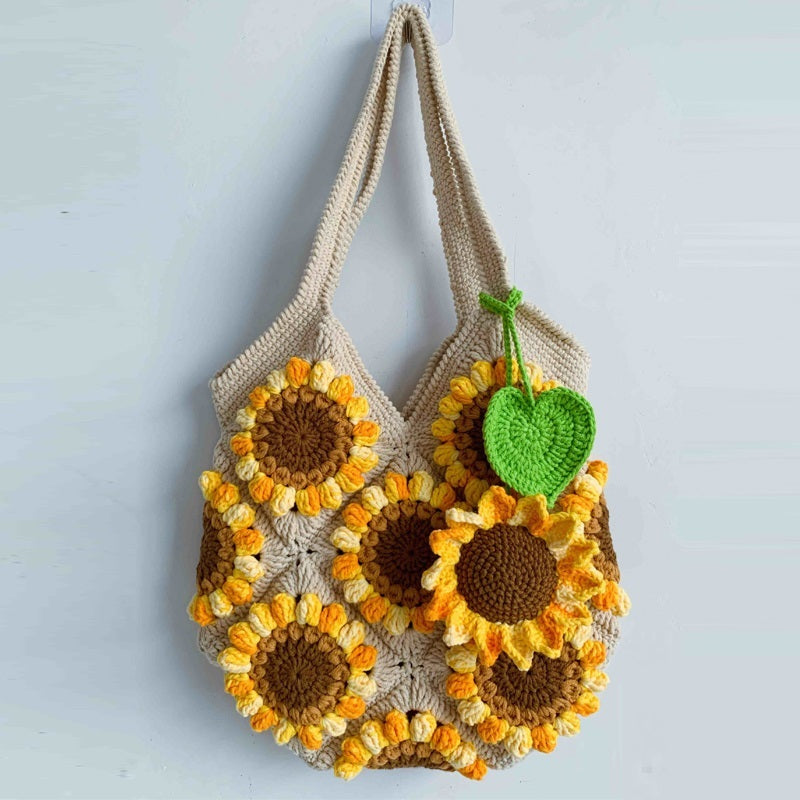 Handgemachtes Diy Wollgewebtes Dreidimensionales Sonnenblumen-Schultertaschen-Materialpaket