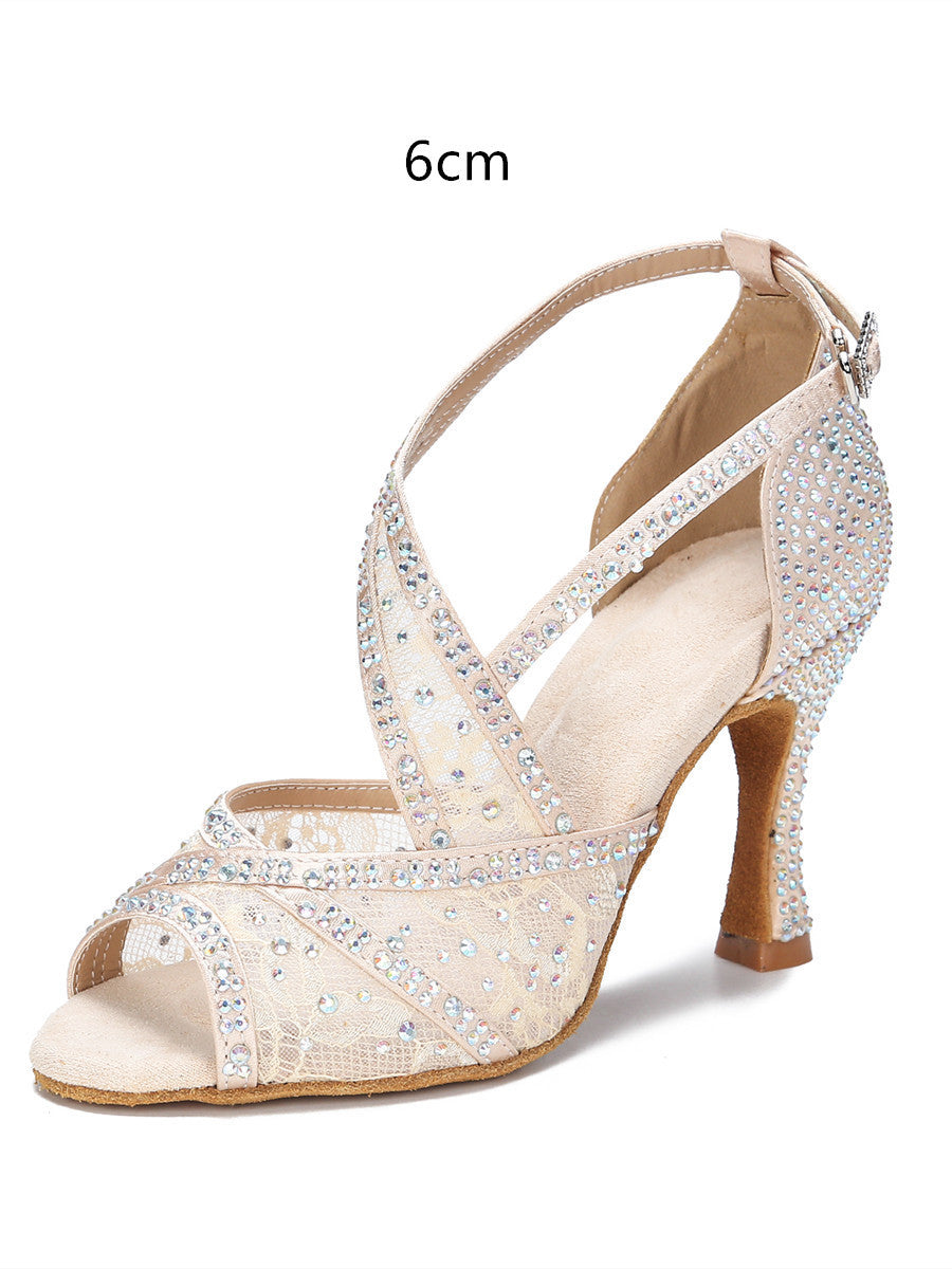 Zapatos de baile latino con diamantes incrustados para mujeres adultas