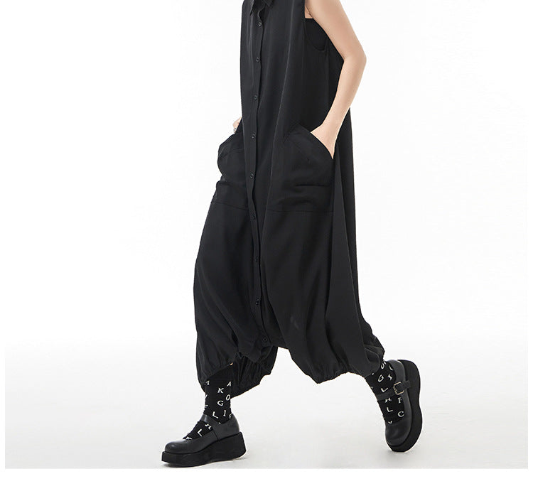 Women's Summer Thin Japanese Lapel Sleeveless Jumpsuit