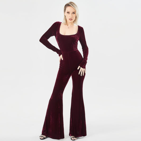 Langärmliger modischer Jumpsuit aus Samt für Damen