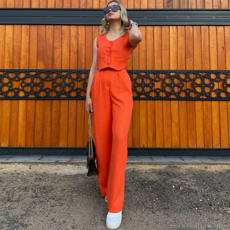 Summer Women's Vest Trousers Casual Fashion Two-piece Suit