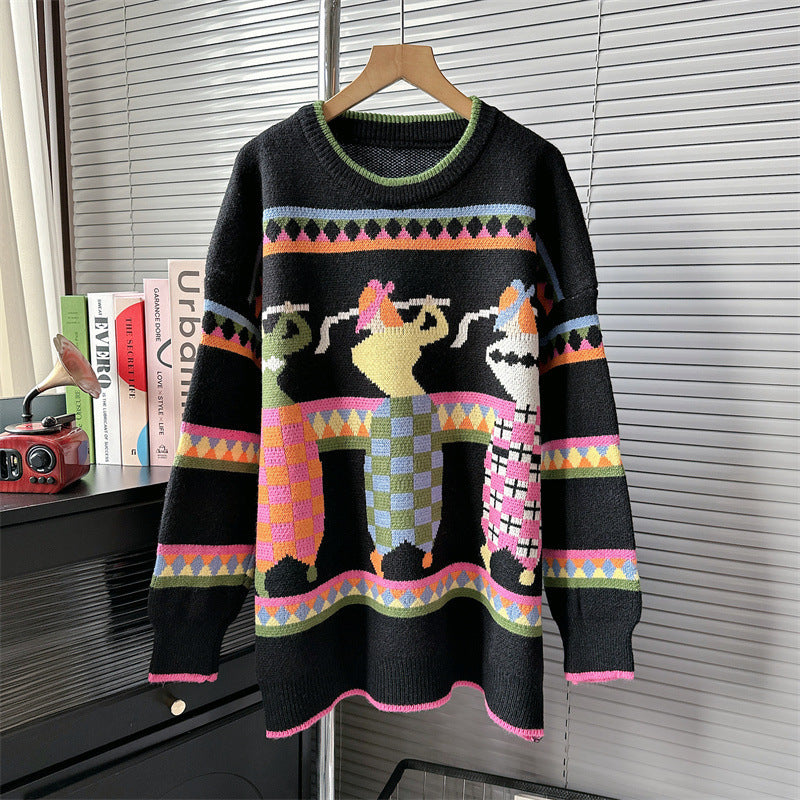 Damenpullover mit Rundhalsausschnitt und amerikanischem Retro-Design