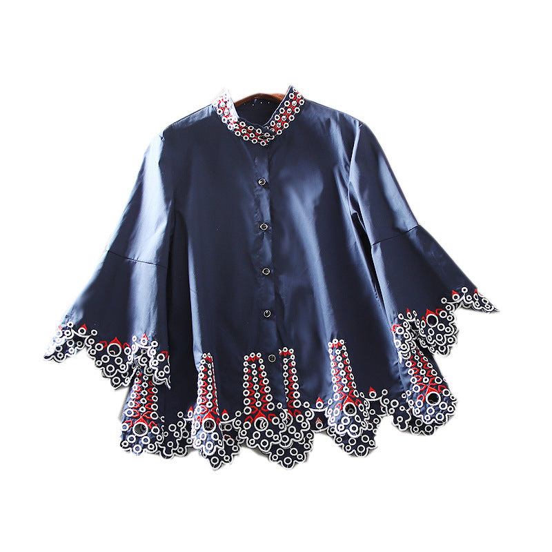 European Station Loose A Version Ruffled Short Shirt Ethnic Style