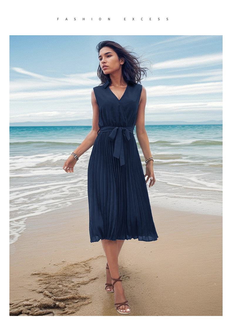 Modisches, ärmelloses, solides Strandkleid für Damen