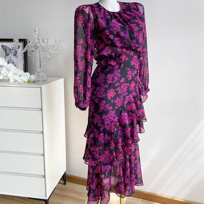 Langarmkleid mit Drachenfrucht-Blumenmuster