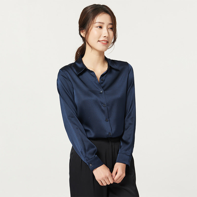 Women's Long Sleeve Satin Heavy Silk Shirt