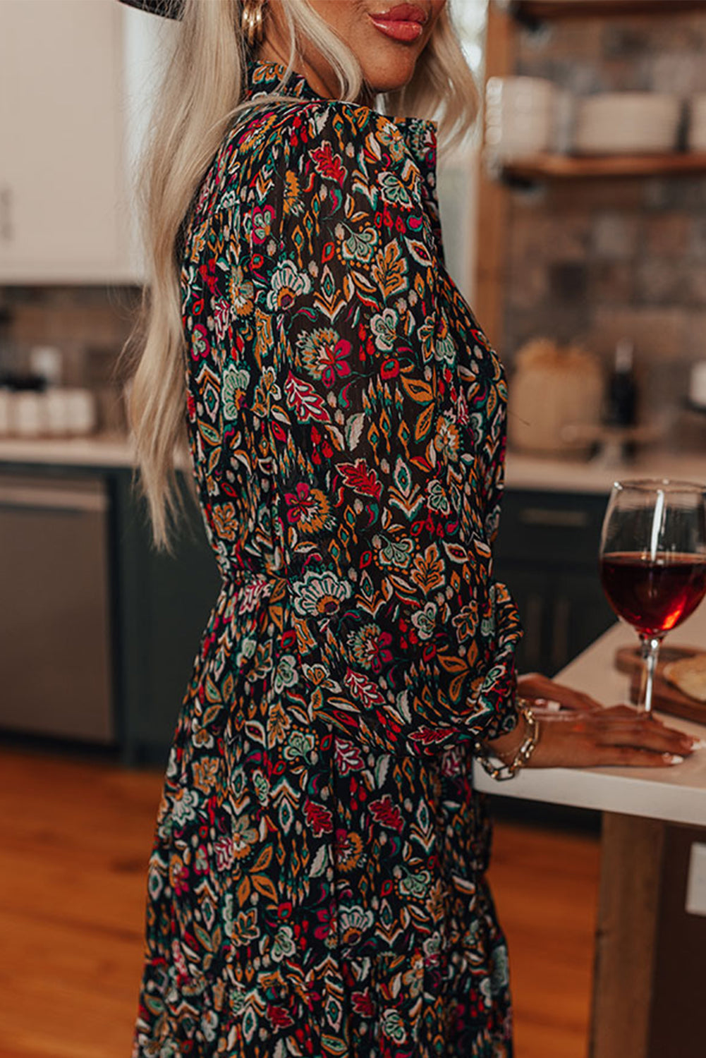 Vestido camisero corto con volantes y cintura con lazo floral retro negro