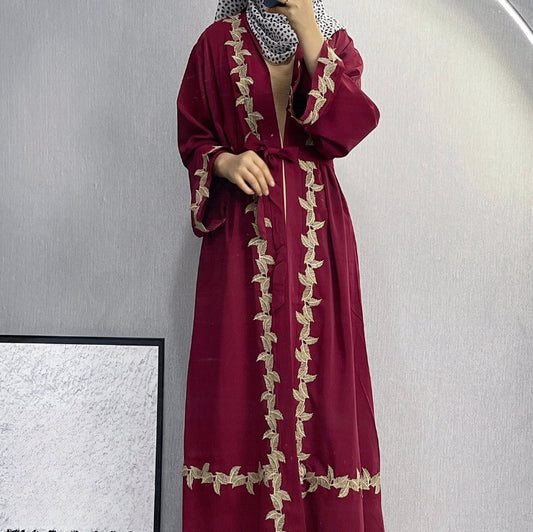 Langes Kleid für Damen, Dubai, bestickte Spitze, Cardigan-Robe