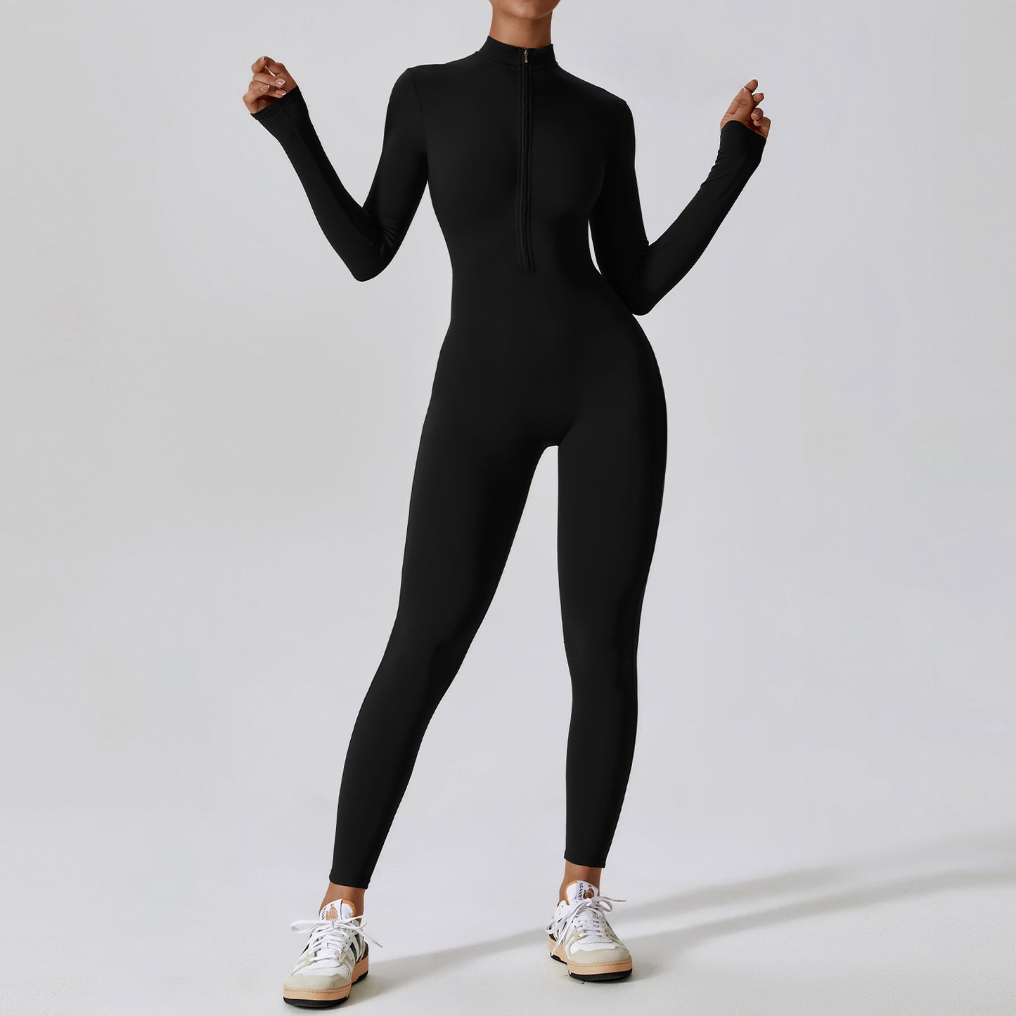 Langärmliger Yoga-Sport-Overall mit Reißverschluss für Damen