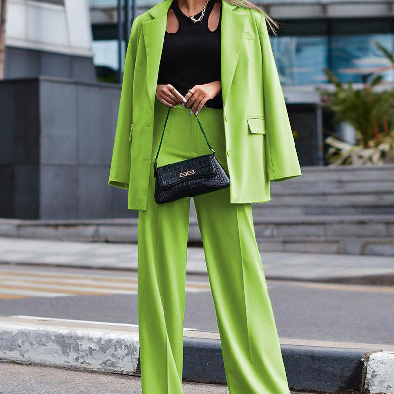 Otoño e invierno nuevo traje casual de dos piezas de color sólido de manga larga para mujer