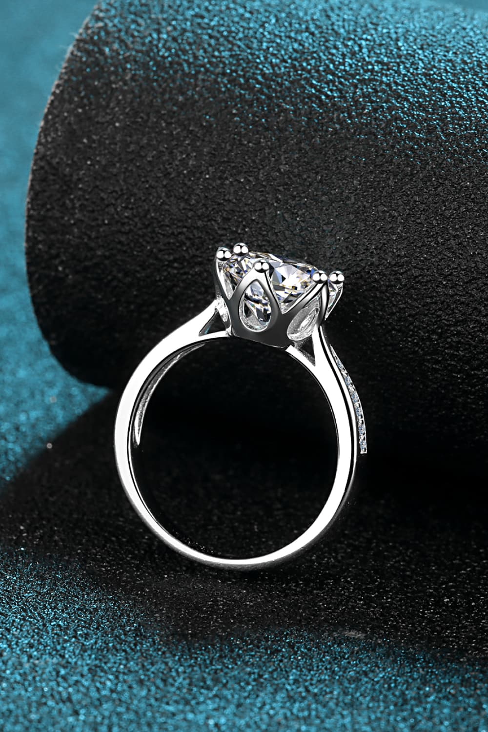 3 Carat Moissanite Rhodium-Plated Side Stone Ring