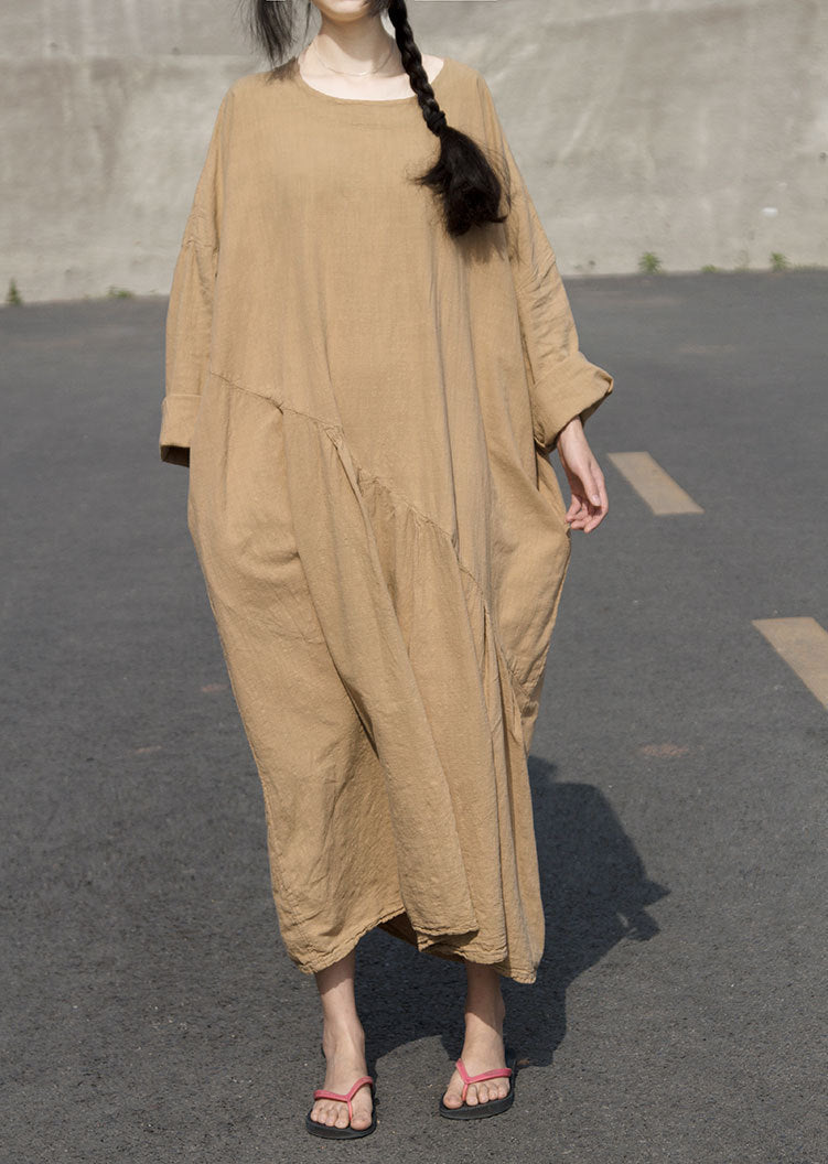 Vestido de abanico plegable con costuras de lino y algodón para mujer