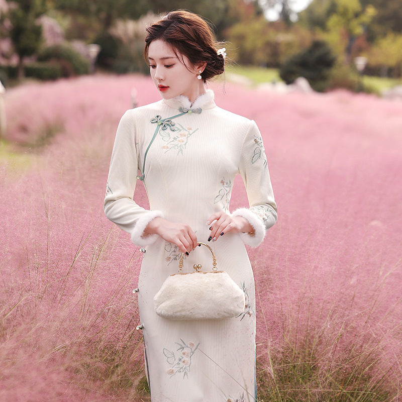 Vestido ajustado con diseño Cheongsam suave y ajustado a la moda para mujer