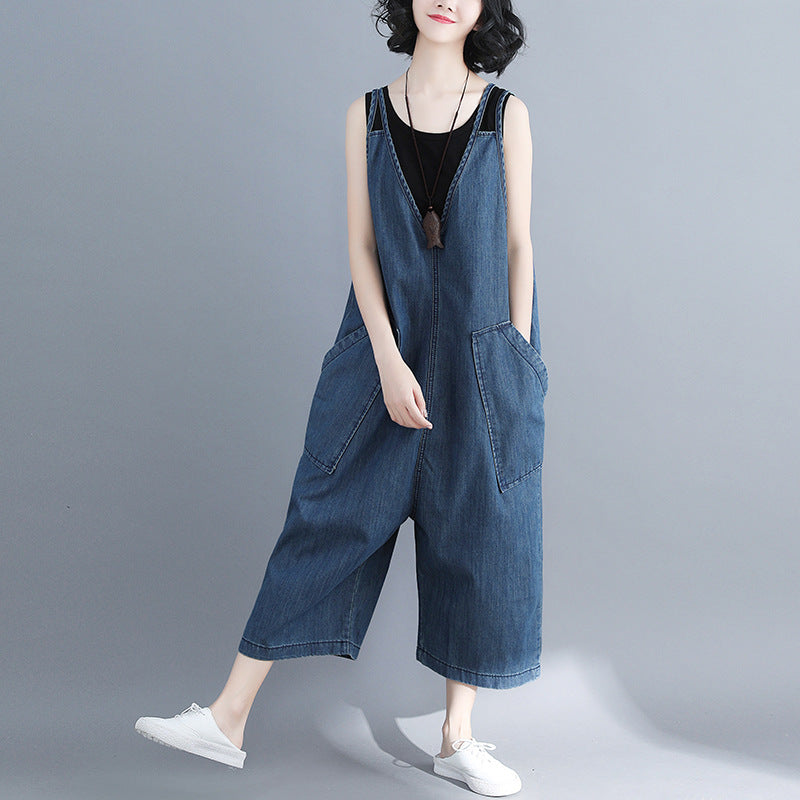 Women's Spring New Loose Large Size Casual Denim Overalls