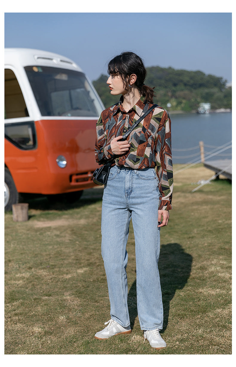 Spring And Autumn Loose Top Retro Hong Kong Style Long Sleeve Flower Shirt