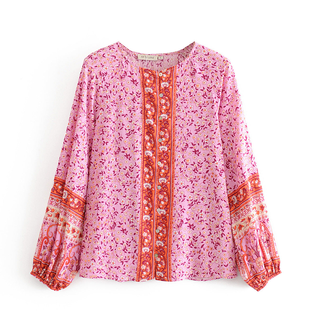 Spring Women's Purple Floral Long-sleeved Shirt