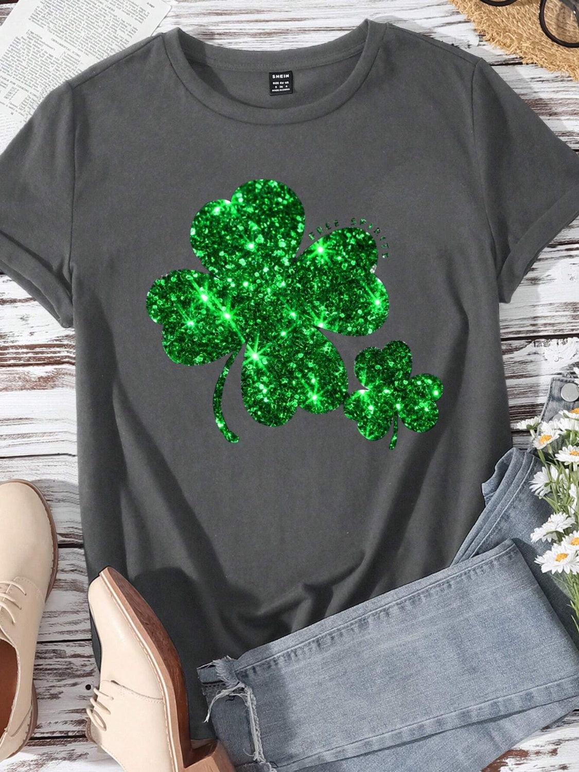 Lucky Clover Rundhals-Kurzarm-T-Shirt