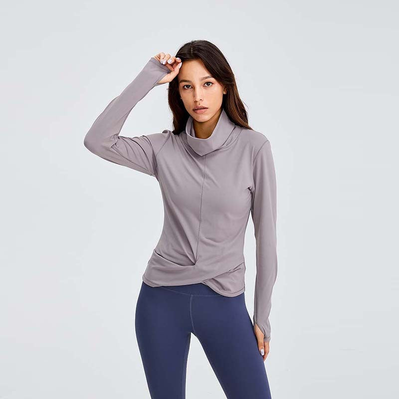 High-neck Slim Slimming High-stretch Solid Color Finger Buckle Yoga Clothing