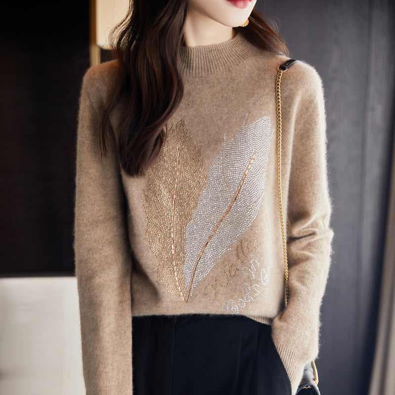 Half Turtleneck Rhinestone Sweater Pullover Inner Wear Sweater