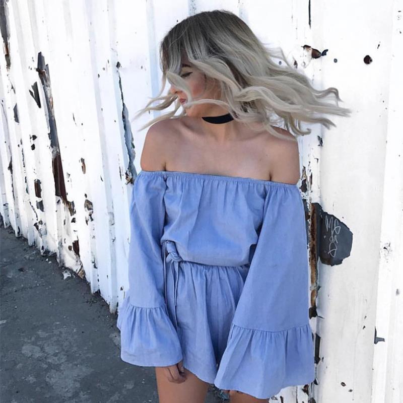 Spring, summer, the new word shoulder blue jumpsuits white l