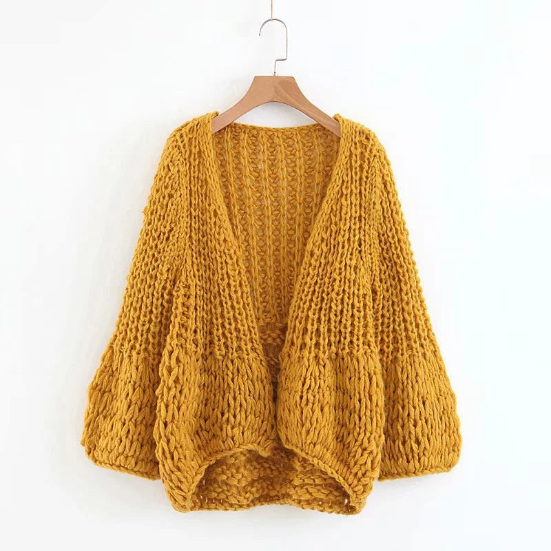 Handmade Knitting Pure Color Simple Sweater Cardigan Jacket