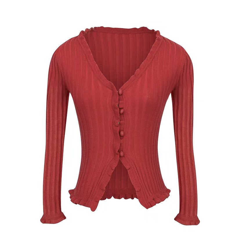 early spring new women's knitted short-sleeved T-shirt tight-fitting sexy fungus lace sweater cardigan