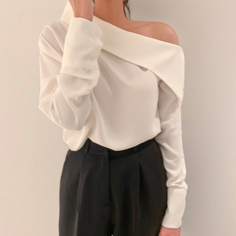 Women's Oblique Side Off-Shoulder Long-Sleeved Shirt
