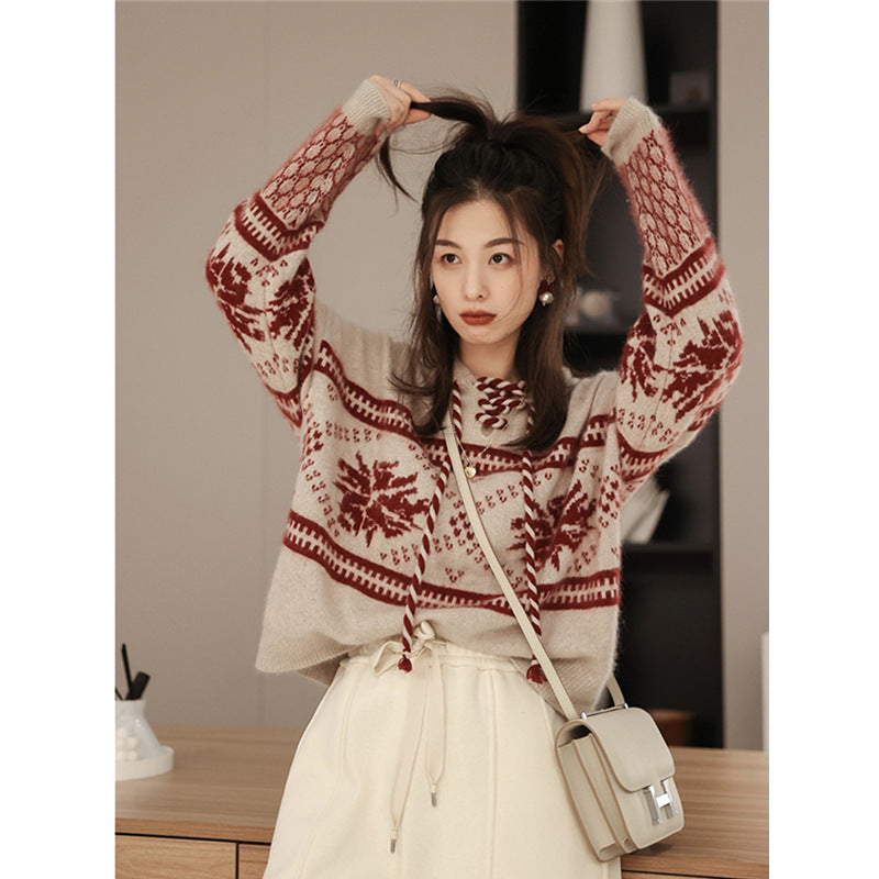 100 Pure Wool Sweater Thicken Lazy Style Base Hooded Sweater